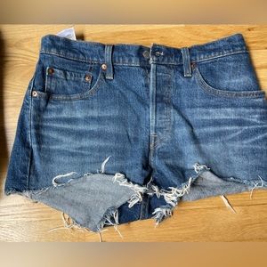 Levi’s 501 original high rise denim jean shorts. Size 27